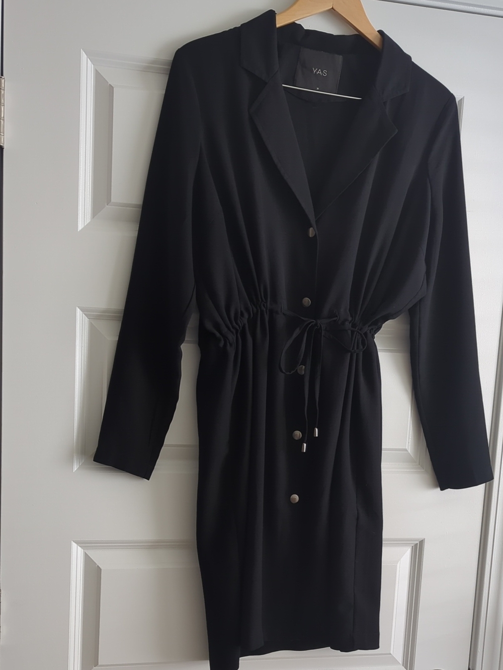 Y.A.S Black Long Sleeve Shirt Dress P2P 25 Waist 14-20 (Drawstring) L38 Like New